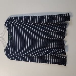 Lauren Ralph Lauren Preppy Casual Classic Navy‎ & White Striped Long Sleeve Top
